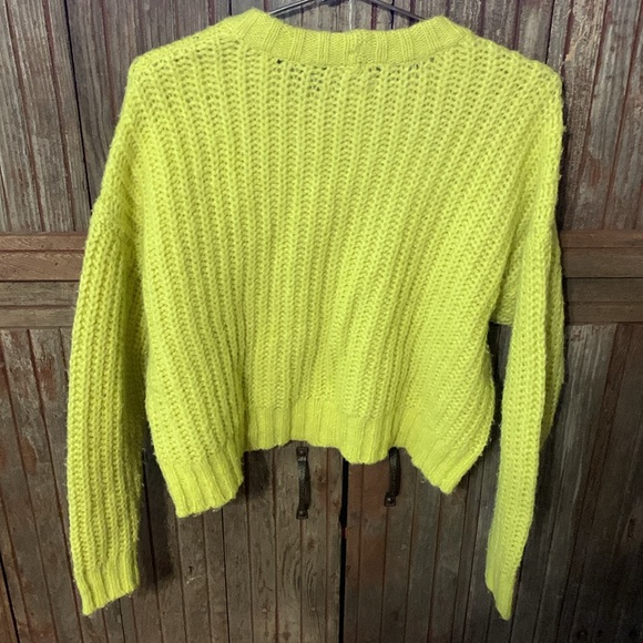 Juniors American Eagle Chunky Knit Ribbed Neon Green Crewneck Acrylic Sweater S - Picture 5 of 6